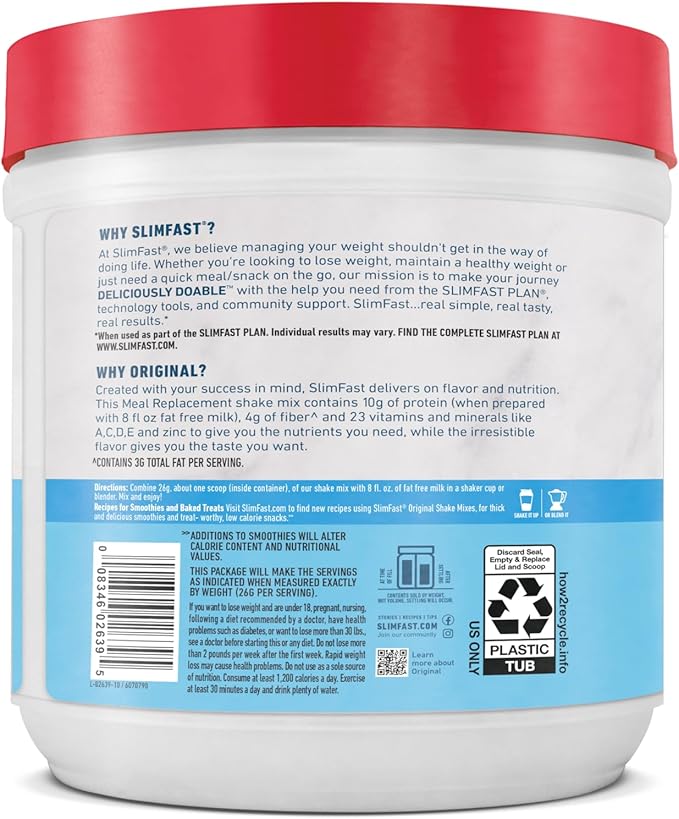 SlimFast Meal Replacement Powder, Original Strawberries & Cream, Weight Loss Shake Mix, 10g of Protein, 14 Servings (Pack of 3) (Packaging May Vary)
