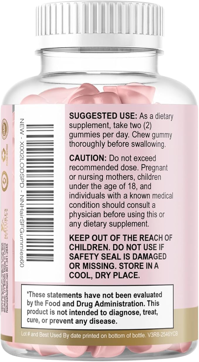 Hair Vitamins Gummies - Sugar Free Hair Growth Support Gummy with Biotin 5000 mcg Per Serving, Vitamin A, B12, C, D, E, Folic Acid - Supports Strong Beautiful Hair and Nails, Vegetarian - 60 Gummies