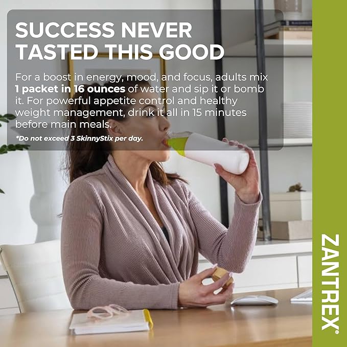 Zantrex SkinnyStix Electric Lime GLP-1 Support Drink Mix, Energy & Metabolic Support Powder, Appetite Control, 30 Single-Serving Packets