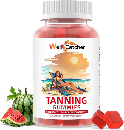 Tanning Gummies Supplement for Women Men: Daily Bronzing Tanning Gummies with Astaxanthin Beta-Carotene L-Tyrosine Lycopene, Melanin Supplement for Natural Glow Healthy Skin Sun Sensitivity Vegan 60CT