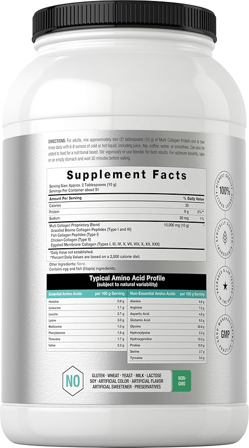 Horbaach Multi Collagen Protein Powder 32 oz | Types I, II, III, IV, V, VII, VIII, X, XII, and XXII | Grassfed Collagen Peptides | Keto & Paleo Friendly | Unflavored & Gluten Free