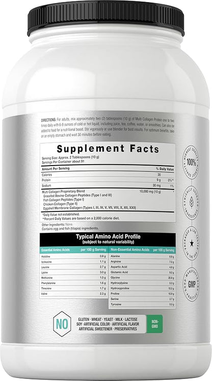 Horbaach Multi Collagen Protein Powder 32 oz | Types I, II, III, IV, V, VII, VIII, X, XII, and XXII | Grassfed Collagen Peptides | Keto & Paleo Friendly | Unflavored & Gluten Free