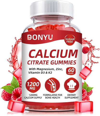 Calcium Citrate 1200mg Gummies with Vitamin D3: with Calcium Magnesium Zinc Vitamin D3 K2 for Bone Muscle Immune - Ultimate Absorption Calcium Supplement for Women & Men, Sugar-Free