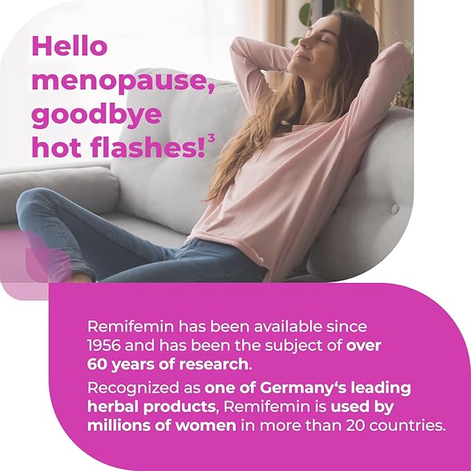 Remifemin Menopause Symptoms Relief - Clinically Proven Ingredients - Menopause Supplements - Black Cohosh - Estrogen-Free - Made in Germany - 60 Tablets