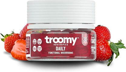 Troomy Daily 14 Mushroom Blend Gummies - Great Tasting Natural Mango Strawberry Flavor, Gelatin-Free, Gluten-Free, Vegetarian - 30 Count