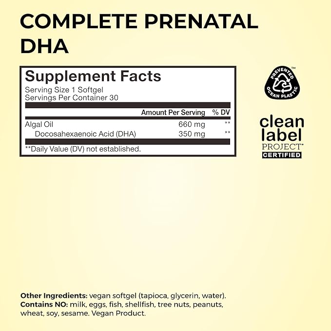 HUM Complete Prenatal Multivitamin for Women with Folate, DHA, and Choline, 23 Nutrients for Daily Support, Gluten Free, Non GMO Supplement for Pre, During, and Post Pregnancy, 30 Vegan Capsules