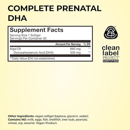 HUM Complete Prenatal Multivitamin for Women with Folate, DHA, and Choline, 23 Nutrients for Daily Support, Gluten Free, Non GMO Supplement for Pre, During, and Post Pregnancy, 30 Vegan Capsules