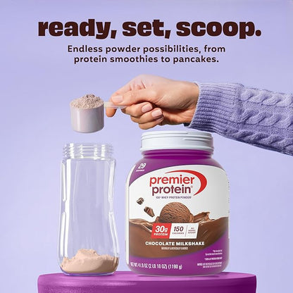 Premier Protein Powder, Chocolate Milkshake, 30g Protein, 1g Sugar, No Soy, Gluten Free, 41.9oz (29 Servings)