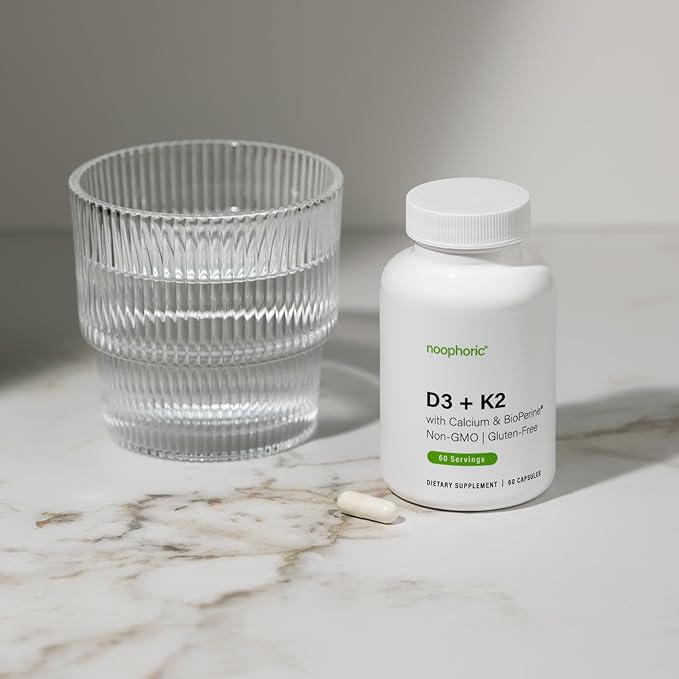 Noophoric Vitamin D3 K2 5000 IU, D3 with K2 MK7, Vitamin D3 K2 Capsules with Calcium and BioPerine, Non GMO Gluten Free Soy Free, 60 Capsules