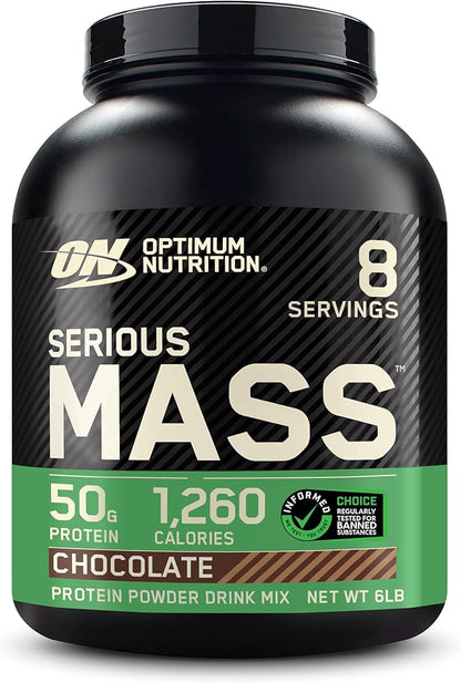 Optimum Nutrition Serious Mass, Weight Gainer Protein Powder, Mass Gainer, Vitamin C and Zinc for Immune Support, Creatine, Chocolate, 6 Pound (Packaging May Vary)