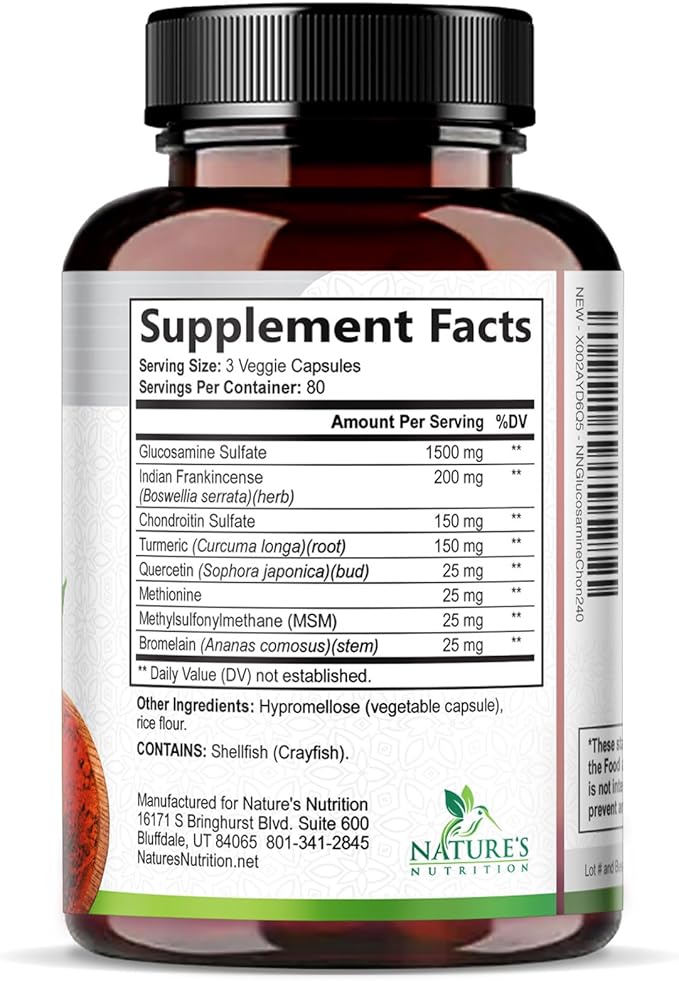 Glucosamine Chondroitin MSM - Joint Support Supplement for Joint Mobility, Comfort and Cartilage Support For Men and Women - Glucosamine Complex Supplements with Turmeric & Boswellia - 240 Capsules