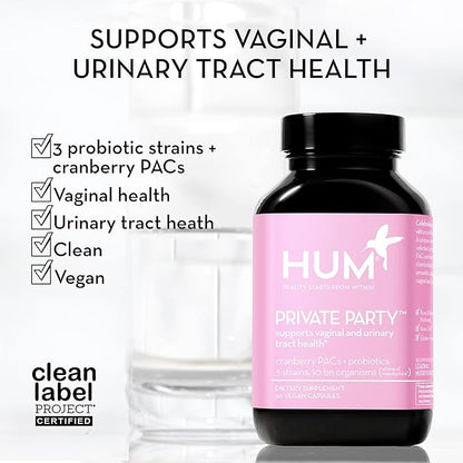 HUM Private Party Vaginal Probiotics for Women, pH Balance and Urinary Tract Support Vaginal Probiotic Supplement with Cranberry & Lactobacillus Blend, Women's Health Cranberry Pills, 90 Capsules