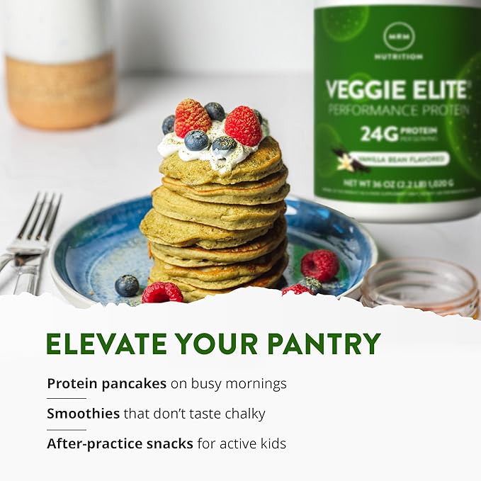 MRM Veggie Elite Performance Protein - Vanilla Bean, Plant-Based Powder, 24g Protein per Serving with BCAAs & Digestive Enzymes, Clinically Tested - Vegan, Gluten-Free - 30 Servings
