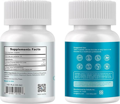Heivy Lactase Enzyme 3000 FCC Dairy Relief Fast Acting Supplement, Lactose Intolerance Pills 180 Count (Pack of 2)