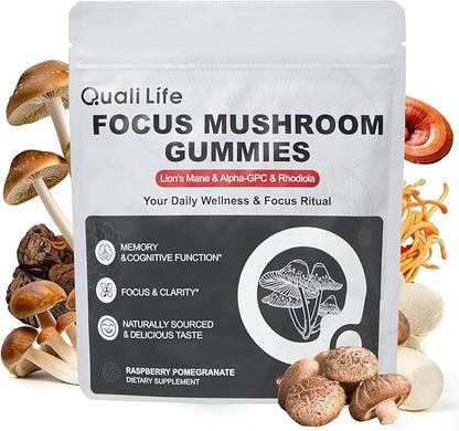 Mushroom Gummies with Lion’s Mane, Alpha-GPC & Rhodiola - 12 in 1 Mushroom Complex Supplement with Reishi, Cordyceps, Chaga & Turkey Tail – Brain Focus & Memory Support, 30 Servings