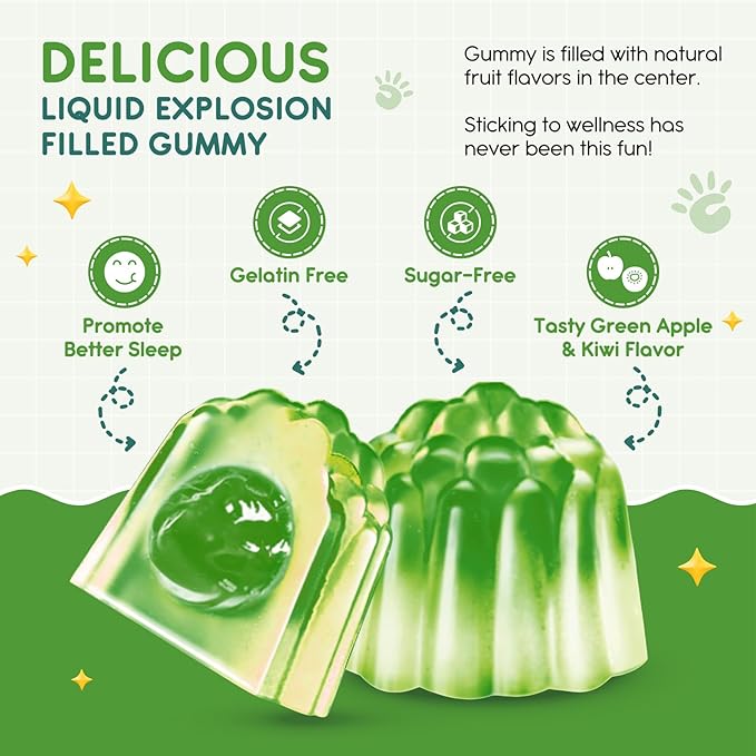 Magnesium Glycinate Gummies for Kids: Calm Magnesium Supplement for Kids & Adults with Zinc Citrate, GABA, Chamomile, Vitamin B6 & C - Sleep, Relaxation & Focus, Green Apple & Kiwi Flavor 120ct