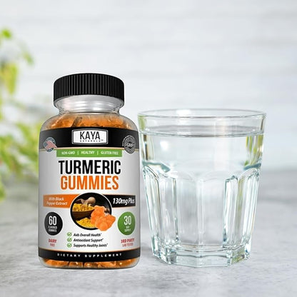 Kaya Naturals Turmeric Supplements Gummies, Pure Nature Turmeric Curcumin, Ginger Gummies - Black Pepper Extract - 60 Count