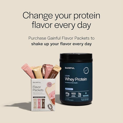 Gainful Lean Whey Protein Powder with 20g Protein per Serving, Unflavored, Supports Lean Muscle, Metabolism, and Satiety, with Green Tea Extract, Digestive Enzymes, Organic Fiber, 14 Servings