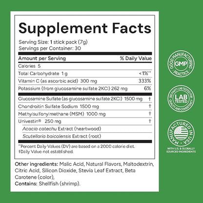 Glucosamine, Chondroitin, MSM and Univestin, All-in-one Joint Support, Easy to Carry, Mango Flavor (30-Day Supply)