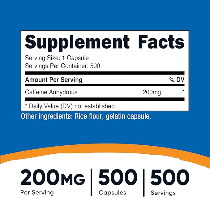 Nutricost Caffeine 500 Capsules, 200mg Per Capsule (2 Bottles)