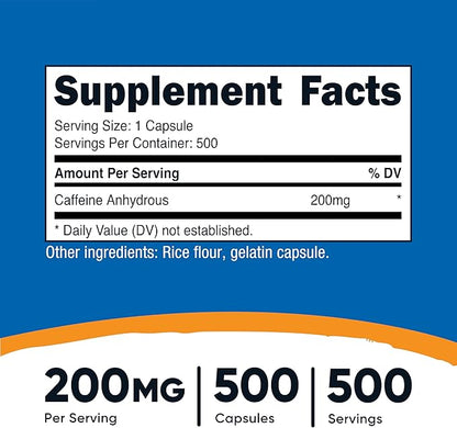 Nutricost Caffeine Pills, 200mg Per Serving (500 Caps) (Pack of 2)
