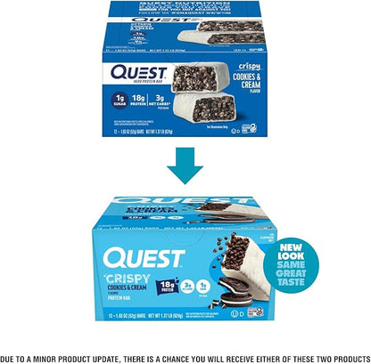 Quest Nutrition Crispy Cookies & Cream Hero Protein Bar, 18g Protein, 1g Sugar, 3g Net Carb, Gluten Free, Protein Snack, Keto Friendly, 12 Count