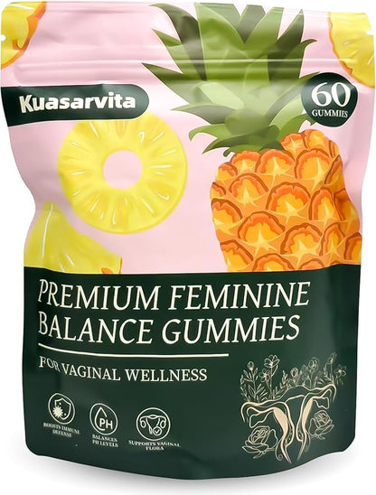 Premium Feminine Balance Gummies for Women, Vaginal Probiotics, PH Balance for Women Healthy Odor, Gut Health, Immune Support, Pineapple Gummies for Woman, 60 Counts