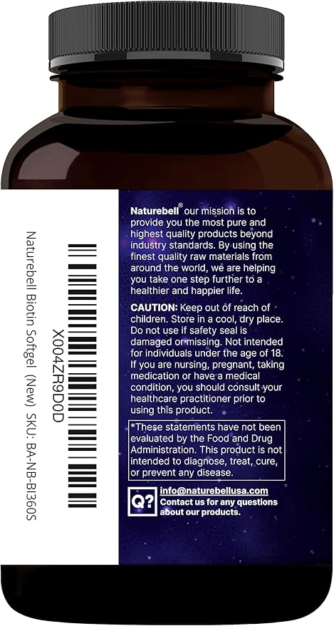 NatureBell Biotin 10000mcg + Hyaluronic Acid 25mg | 360 Coconut Oil Softgels, Premium Biotin Supplement for Hair Skin and Nails*