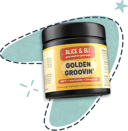 Alice & Eli Golden Groovin' - Turmeric for Dogs - Natural Immune & Joint Support for Dogs - with Organic Curcumin, MCT & Fenugreek - 30 Day Large Dog Supply