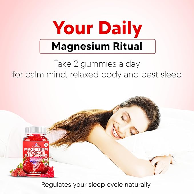 Lofux Magnesium Glycinate Gummies 400mg, Sugar Free Magnesium Gummies for Adults Women, Men, Chewable Supplement Gummy with L-Threonate, Vitamin D, B6, CoQ10 - for Calm, Sleep, Body Relaxation, 60 Ct