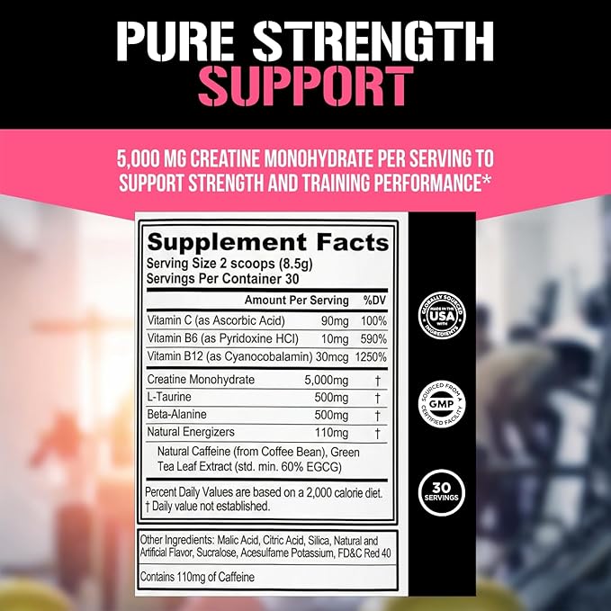 Evlution Nutrition Creatine Energy - Supports Muscle Growth, Boosts Energy, Endurance & Cognition - 5g Pure Creatine Monohydrate Per Serving - B + C Vitamin Complex - 30 Servings - Pink Lemonade