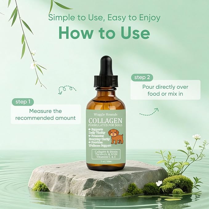 Waggle Hounds 9 in 1 Liquid Collagen for Dogs, Coat & Joint Support with Collagen, Hyaluronic Acid, Turmeric & Vitamins C & E for Everyday Care
