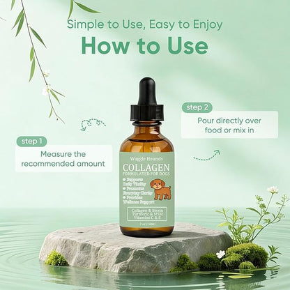 Waggle Hounds 9 in 1 Liquid Collagen for Dogs, Coat & Joint Support with Collagen, Hyaluronic Acid, Turmeric & Vitamins C & E for Everyday Care