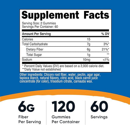 Nutricost Fiber Gummies (Berry Flavored) 120 Gummies - Dietary Fiber Supplement with Chicory Root, 6g per Serving, Vegan, 60 Servings