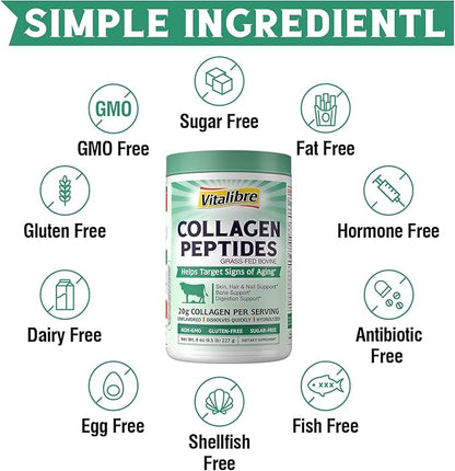 Bovine Collagen Peptides Powder for Women and Men, Grass-Fed Hydrolyzed Collagen Protein Type I & III, Skin, Hair, Nails, Bones, Digestion, Unflavored, Non-GMO, Keto & GF, 11 Servings, 8oz