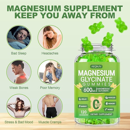 Magnesium Glycinate Gummies 600mg for Women and Men, High Absorption Magnesium Glycinate with Vitamin D, B6, and CoQ10 for Calm Support & Sleep, Sugar Free, Vegan, 60 Days Supply