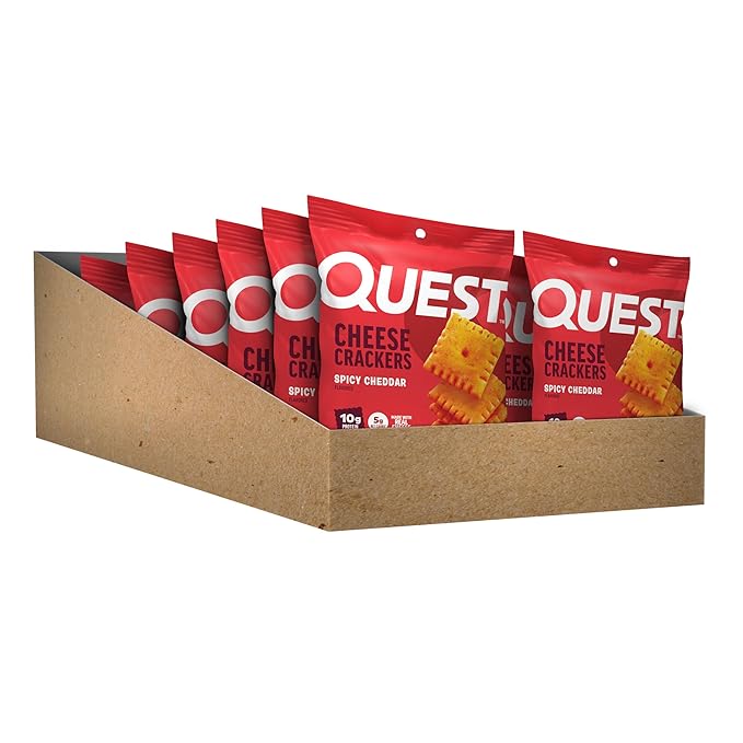 Quest Nutrition Cheese Crackers, Spicy Cheddar Blast, 10g of Protein, Low Carb, Made with Real Cheese, 12 Count (1.06 oz Bags)