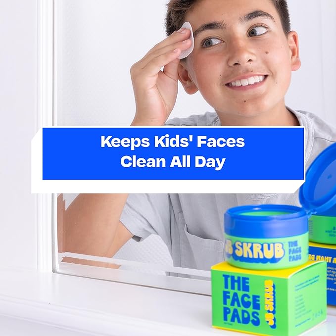 JB SKRUB Boys Face Pads & Wipes for Kids, Tweens & Teens‚ 40-Count Acne Cleansing Pads with Salicylic Acid & Aloe Vera‚ 3-Pack