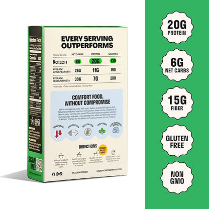 Kaizen Protein Pasta Variety Pack, 20g Protein, Low Carb (6g Net Carbs), Keto-Friendly, Gluten-Free, Plant-Based Lupini Noodles, High Fiber, 8 Ounce, Pack of 4