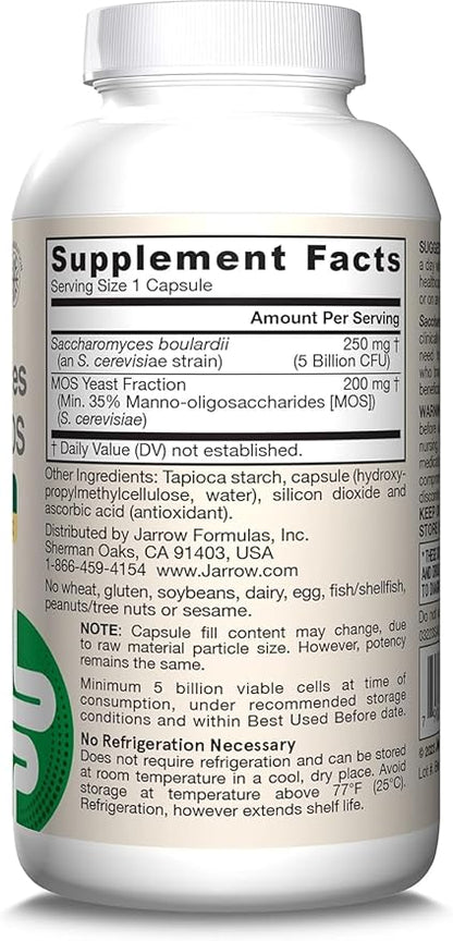 Jarrow Formulas Saccharomyces Boulardii + MOS - 5 Billion Viable Organisms Per Serving - 90 Delayed Release Veggie Caps, 2 Pack - Probiotic + Prebiotic - Intestinal Tract Support - Up to 180 Servings