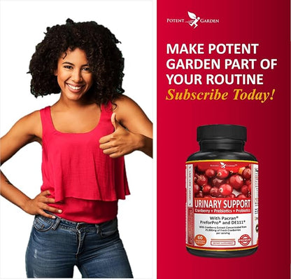 Potent Garden Urinary Support Womens Probiotic for Urinary Tract Health for Women, Cranberry Capsules with 5 Billion CFUs Cranberry Extract, Prebiotics and Probiotics for Women, 60 Caps, 30 Servings