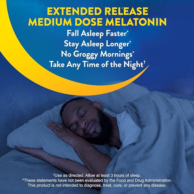 MidNite Extended Release Medium Dose, 6 mg Melatonin Sleep Aid, Non-Habit Forming, Herbal Dietary Supplement for Adults, Drug-Free, Gluten-Free, Lactose-Free, Vegetarian, Vegan, 30 Tablets