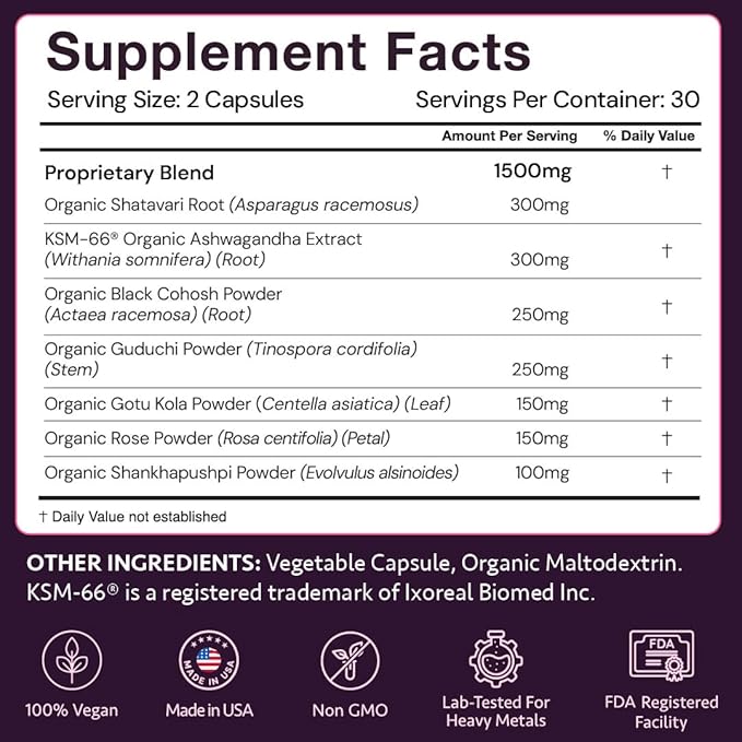 Menopause Supplements for 45+ Women | Hot Flash, Night Sweat & Mood Swing Relief | Ayurvedic Herbal Blend with Shatavari, Ashwagandha, Black Cohosh | Eases Dryness & Boosts Libido | 60 Capsules