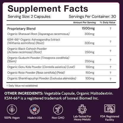 Menopause Supplements for 45+ Women | Hot Flash, Night Sweat & Mood Swing Relief | Ayurvedic Herbal Blend with Shatavari, Ashwagandha, Black Cohosh | Eases Dryness & Boosts Libido | 60 Capsules