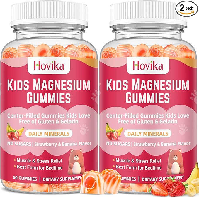 Magnesium Glycinate Gummies for Kids: Calm Magnesium Supplement for Kids & Adults with Zinc Citrate, GABA, Chamomile, Vitamin B6 & C - Sleep, Relaxation & Focus, Strawberry & Banana Flavor 120ct