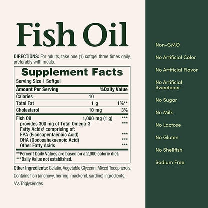 Nature’s Bounty Fish Oil, Supports Heart Health, 1000mg, Rapid Release Softgels, 145 Ct