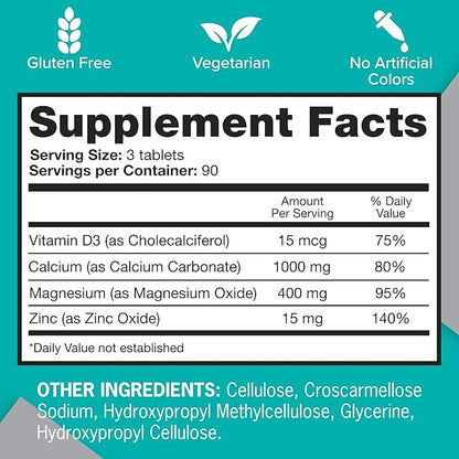 Qunol Calcium 3 in 1 Tablets with Calcium, Magnesium & Zinc for Immune Support, Bone, Nerve, and Muscle Health Supplement, 270 Count