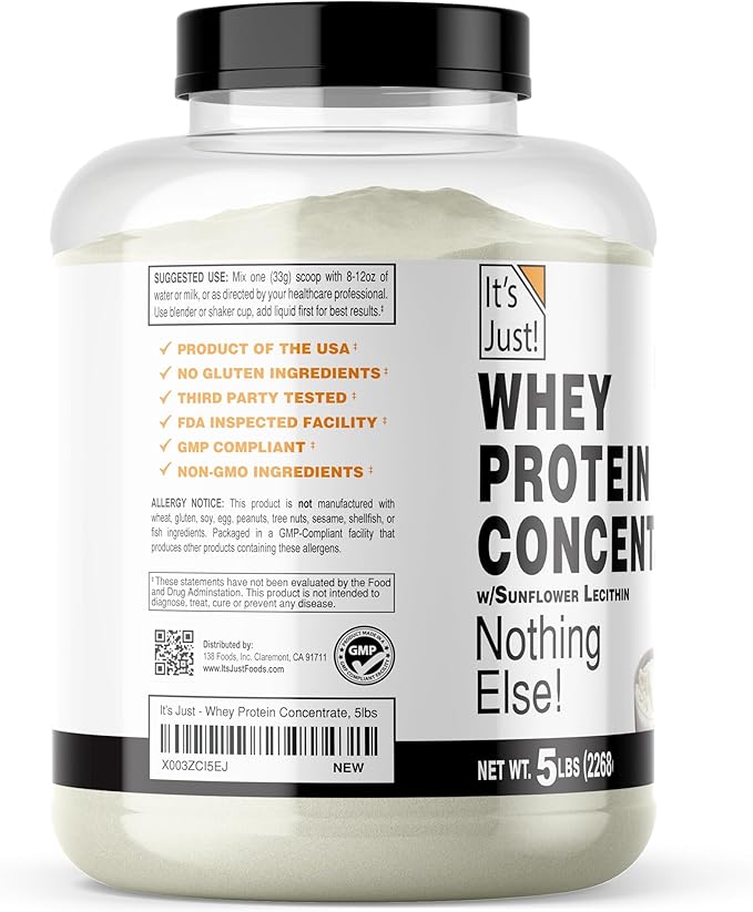 It's Just! - 100% Whey Protein Concentrate, Made in USA, Premium WPC-80, No Added Flavors or Artificial Sweeteners (5 Pound, Unflavored)