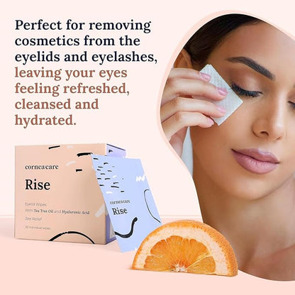 CorneaCare Rise: Eyelid Wipes | Eye Wipes for Dry Eyes | Eyelid Wipe with Tea Tree Oil & Hyaluronic Acid | Travel Ready | 30 Count