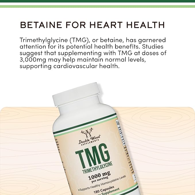 TMG Trimethylglycine Supplement - 99%+ Tested Purity - 1,000mg Per Serving, 180 Capsules (TMG Supplements for Homocysteine Control) Genuine TMG with Fishy Smell, Gluten Free, Non-GMO